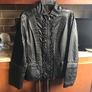 Distressed faux leather jacket.
